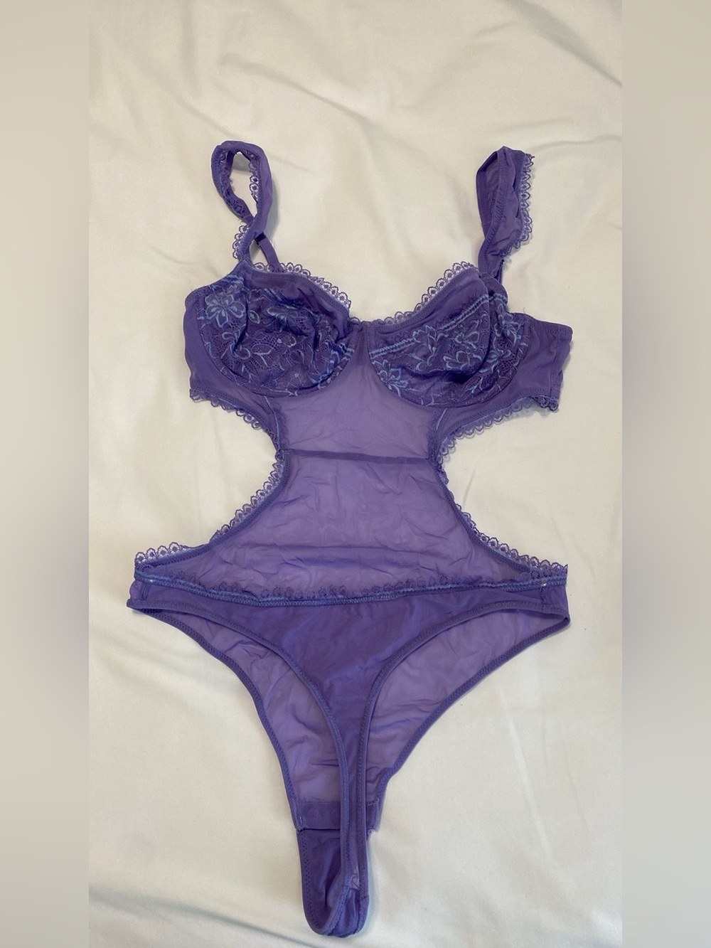 Sheer Lace Cutout Bodysuit Lingerie - Purple